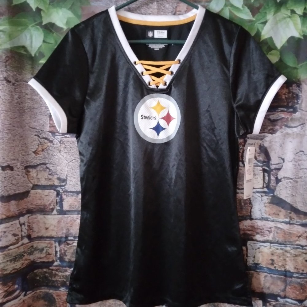 Lace Up V Neck Soft Sheen Short Sleeve Tee